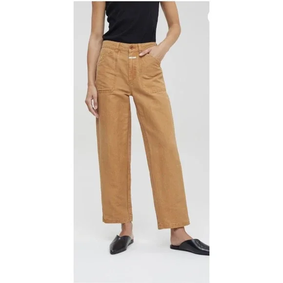 NWT Free People CLOSED Linen Cotton ''Abe'' Preppy Pants Earth Orange Size 34